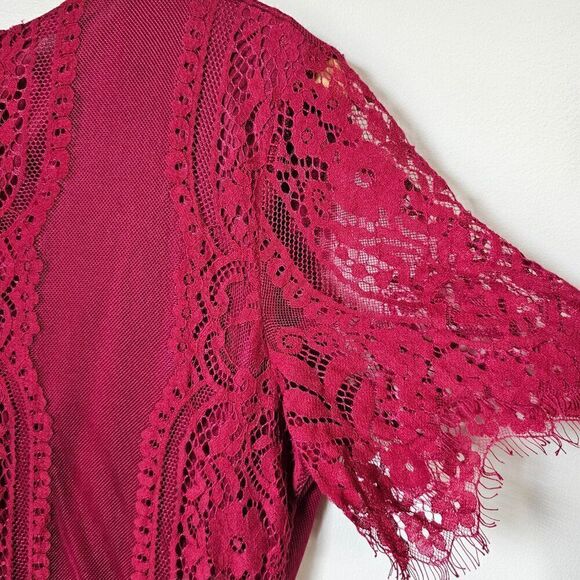 EUC DEEP RED V NECK LACE WEDDING PARTY MAXI DRESS SIZE MEDIUM - Picture 4 of 16
